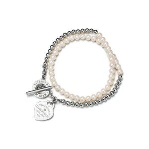 New.Return to Tiffany® Wrap Bead Bracelet in Silver with Pearls and a Diamond